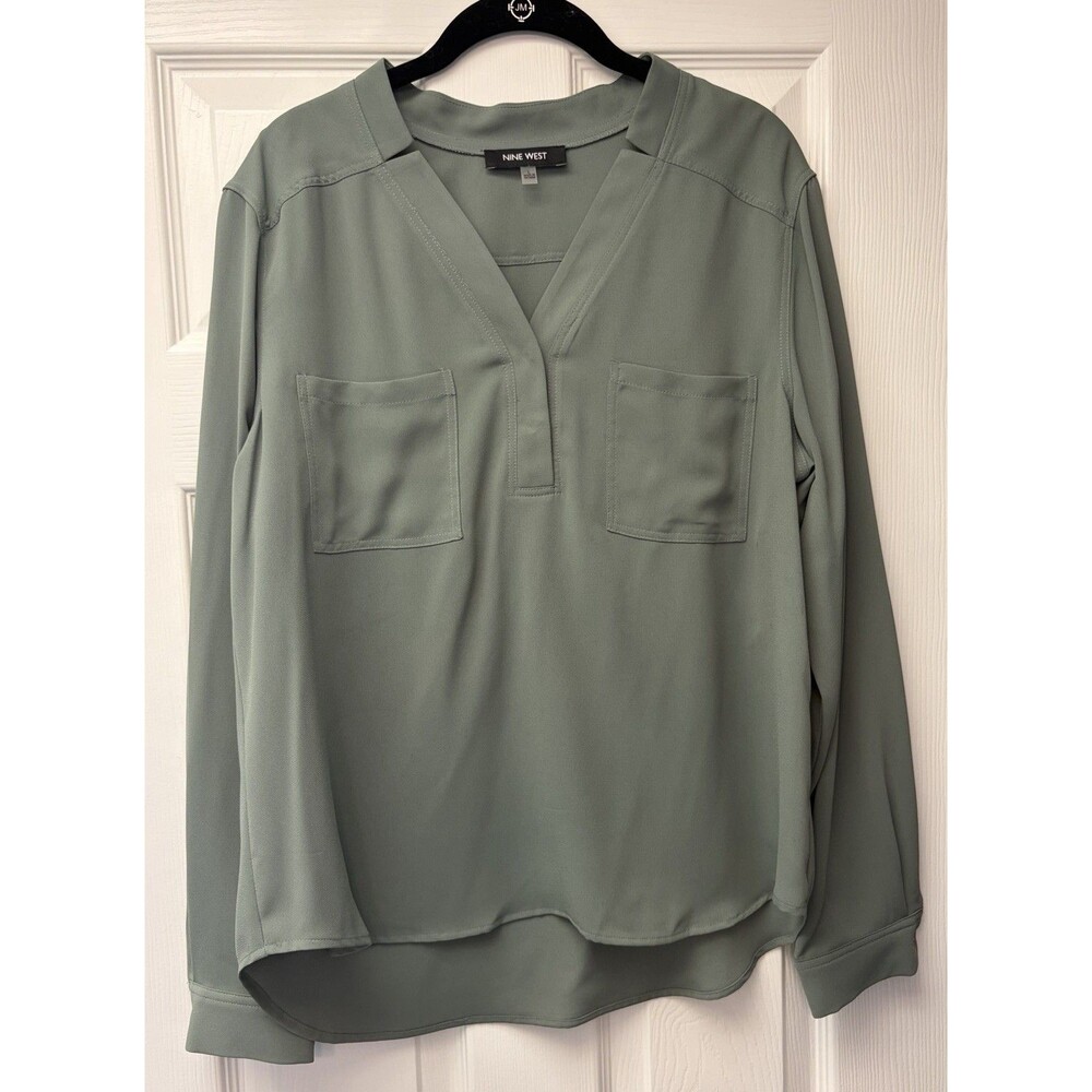 Women's Nine West NWT Size Large Pull-Over Blouse Hi-Lo Long Sleeve V-Neck